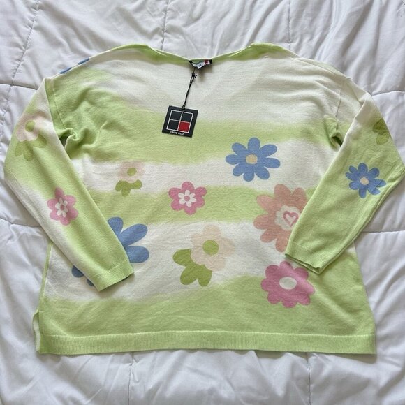 NWT Carre Noir Sweater Womens Large Green Pink Floral Long Sleeve Hippie Y2K - Picture 7 of 7